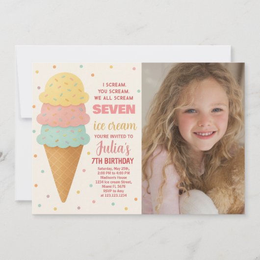 Sweet Editable Ice Cream Verjaardag Uitnodiging (Voorkant)