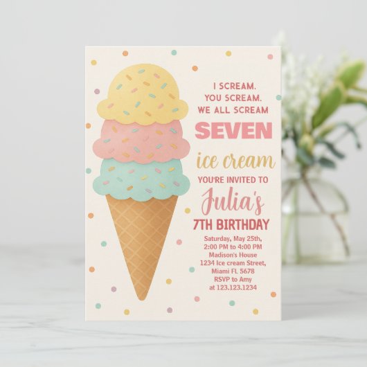 Sweet Editable Ice Cream Verjaardag Uitnodiging (Staand voorkant)