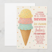 Sweet Editable Ice Cream Verjaardag Uitnodiging (Voorkant / Achterkant)