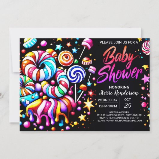 Sweet Editable Snoep Wonderland Baby shower Kaart (Voorkant)