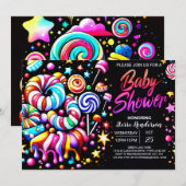 Sweet Editable Snoep Wonderland Baby shower Kaart (Voorkant / Achterkant)