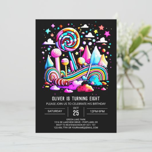 Sweet Editable Snoep Wonderland Verjaardag Kaart (Staand voorkant)