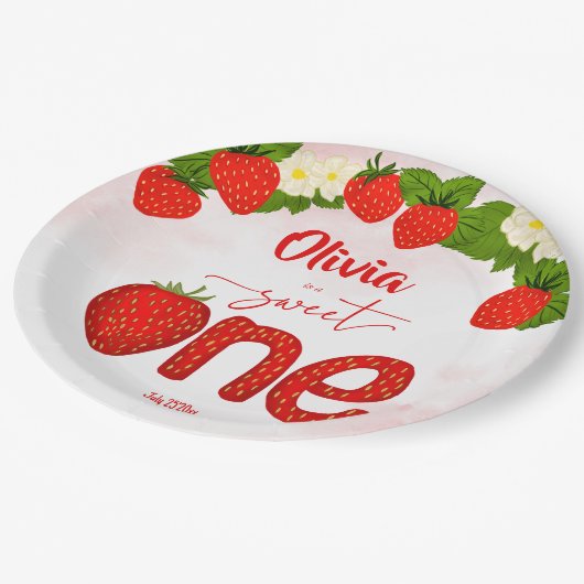 Sweet een aardbei verjaardagsfeestje gedrukt papieren bordje (Gekanteld)
