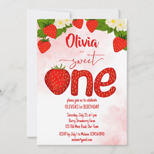 Sweet een aardbei verjaardagsfeestje sjabloon kaart (Voorkant)