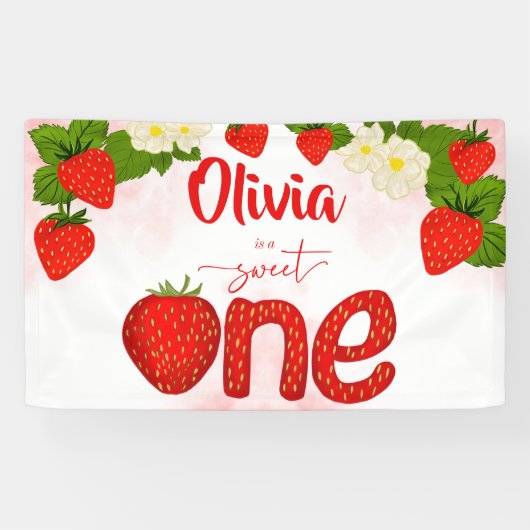 Sweet een aardbei verjaardagsfeestje sjabloon spandoek (Horizontaal)