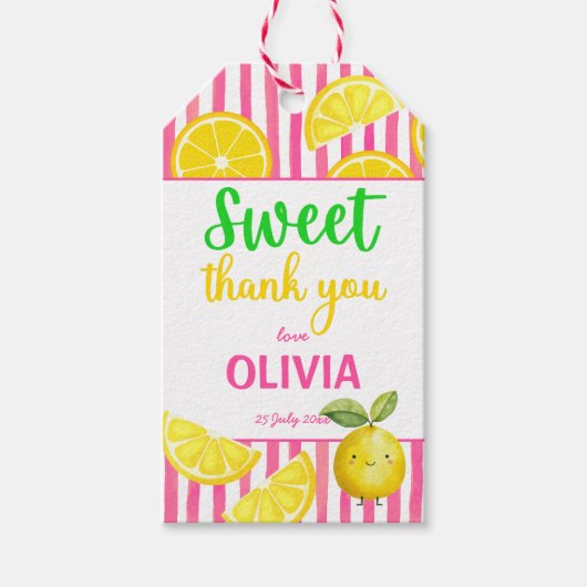 Sweet een roze limonade verjaardagsfeestje cadeaulabel (Voorkant)