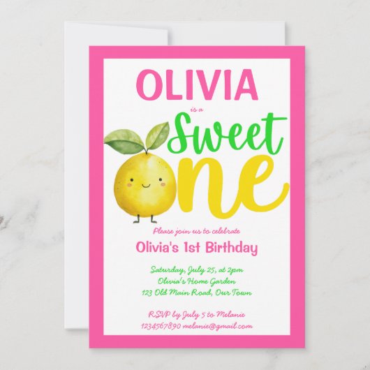Sweet een roze limonade verjaardagsfeestje kaart (Voorkant)