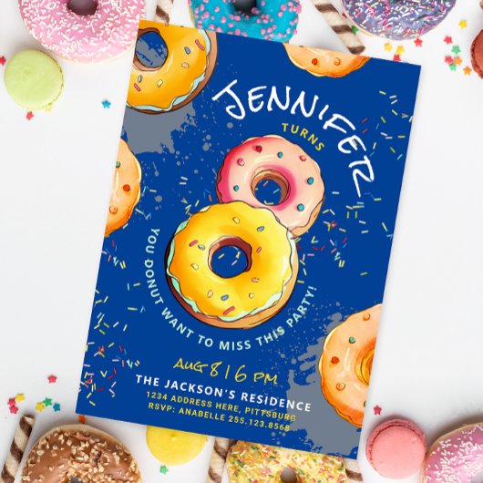Sweet Eight | 8e Donut Kleurrijke Sprinkles Blauw Kaart