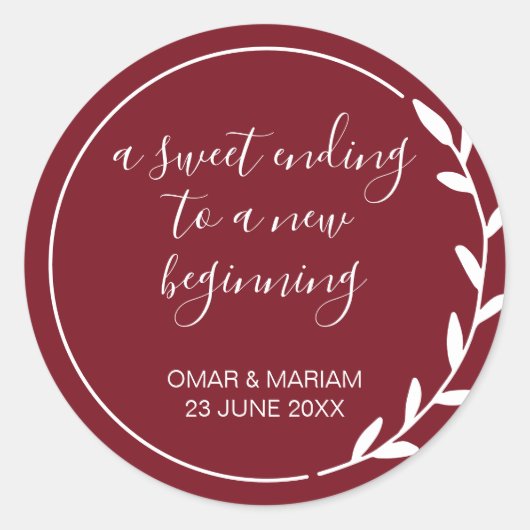 Sweet Einding New Beginning Cabernet Red Wedding Ronde Sticker (Voorkant)