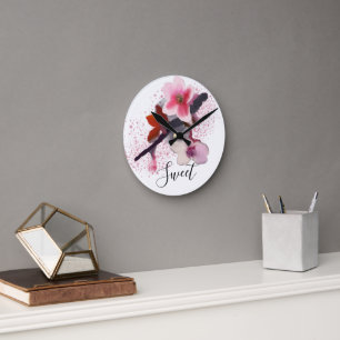 "SWEET"   Elegant Chic roze Cherry Blossom Ronde Klok