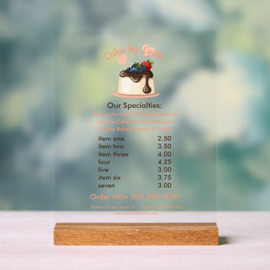 Sweet & Elegant Custom Dessert Menu Acryl Bord (Neutraal)