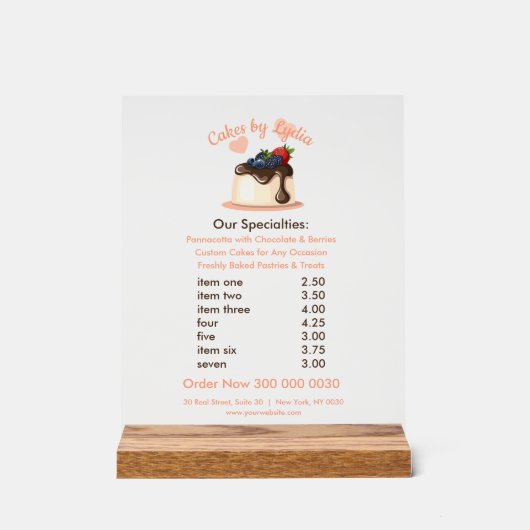 Sweet & Elegant Custom Dessert Menu Acryl Bord (Voorkant)