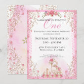 Sweet Elegant Fairytale Zwans Roze Floral Birthday Kaart (Voorkant / Achterkant)