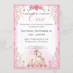 Sweet Elegant Fairytale Zwans Roze Floral Birthday Kaart