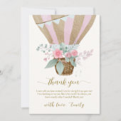 Sweet Elegant Floral Hete Luchtballon Baby shower Bedankkaart (Voorkant)