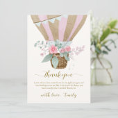 Sweet Elegant Floral Hete Luchtballon Baby shower Bedankkaart (Staand voorkant)