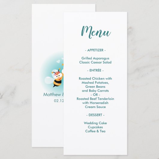 Sweet Elegant Meant to be Cute Wedding Dinner Menu (Voorkant / Achterkant)
