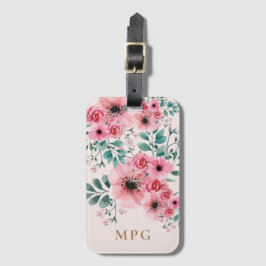 Sweet & Elegant Monogram Waterverf Floral Bagagelabel