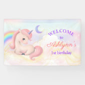 Sweet Elegant Pink Unicorn Rainbow Birthday Banner (Horizontaal)