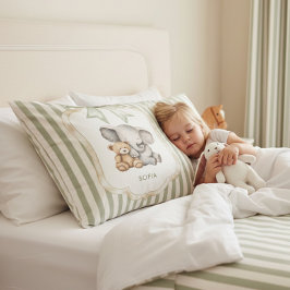 Sweet Elephant and Teddy Bear Hugging Baby Girl  Kussensloop