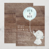 Sweet Elephant Baby Boys Shower Kaart (Voorkant / Achterkant)