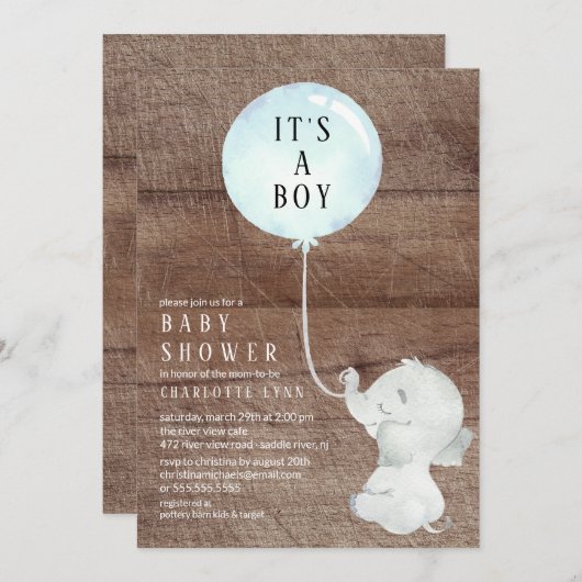 Sweet Elephant Baby Boys Shower Kaart (Voorkant / Achterkant)