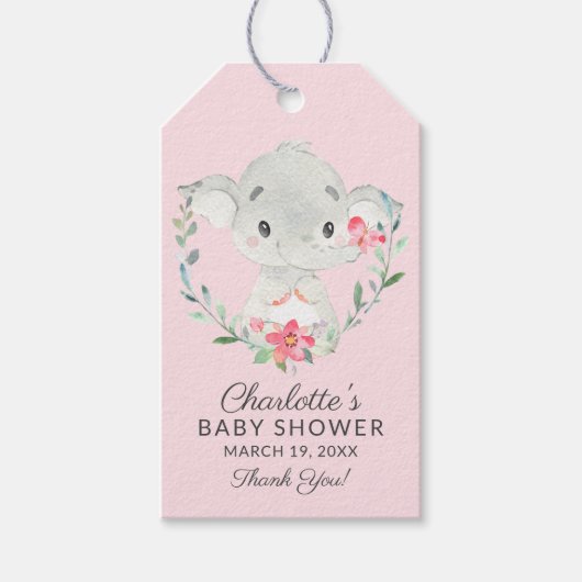 Sweet Elephant Baby shower Favor Gift Label Cadeaulabel (Voorkant)