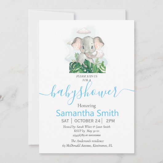 Sweet Elephant Baby shower Invitation Aankondiging (Voorkant)