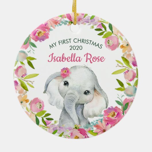Sweet Elephant Baby's Eerste Kerstmis Ornament (Achterkant)