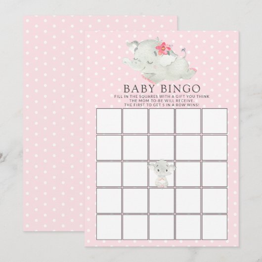 Sweet Elephant BINGO Baby shower Game Kaart (Voorkant / Achterkant)