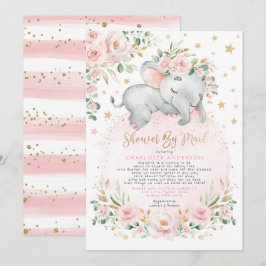 Sweet Elephant Blush Gold Baby shower per post Kaart