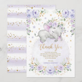 Sweet Elephant Blush Paarse Moon Stars Baby shower Bedankkaart (Voorkant / Achterkant)