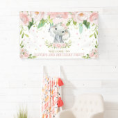 Sweet Elephant Blush Pink Floral Achtergrond Welko Spandoek (Insitu)