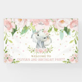Sweet Elephant Blush Pink Floral Achtergrond Welko Spandoek (Horizontaal)