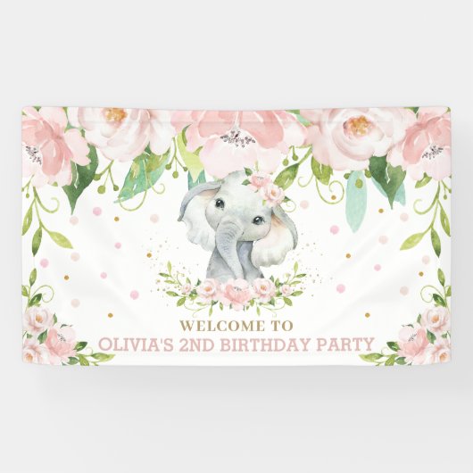 Sweet Elephant Blush Pink Floral Achtergrond Welko Spandoek (Horizontaal)