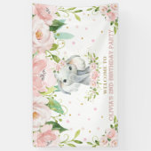 Sweet Elephant Blush Pink Floral Achtergrond Welko Spandoek (Verticaal)