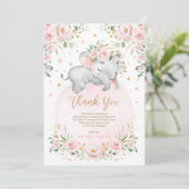 Sweet Elephant Blush Pink Moon Stars Baby shower Bedankkaart (Staand voorkant)