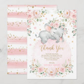 Sweet Elephant Blush Pink Moon Stars Baby shower Bedankkaart (Voorkant / Achterkant)