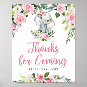 Sweet Elephant blush roze floral Bedankt voor je k Poster