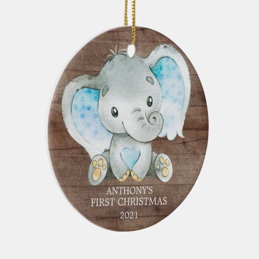 Sweet Elephant Boy Baby's eerste kerstversiering Keramisch Ornament (Rechts)