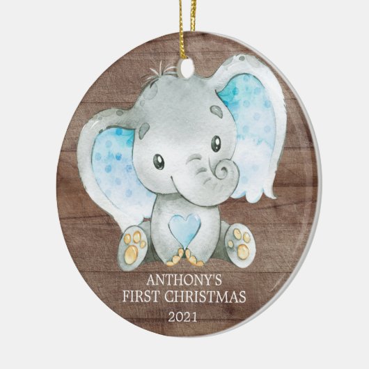 Sweet Elephant Boy Baby's eerste kerstversiering Keramisch Ornament (Links)