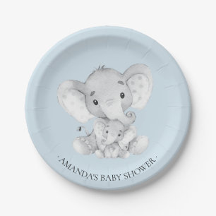 Sweet Elephant Boys Baby shower 7" Bord