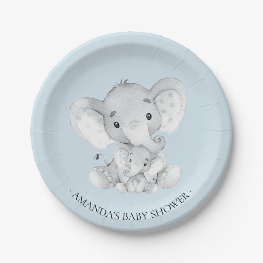 Sweet Elephant Boys Baby shower 7" Bord (Voorkant)