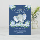 Sweet Elephant Boys Baby shower Invitation Kaart (Staand voorkant)
