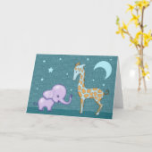 Sweet Elephant en Giraffe Wenskaart Kaart (Gele Bloem)