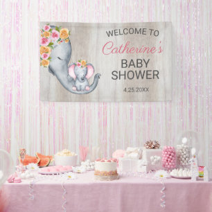 Sweet Elephant Floral Girl Baby shower Welkom Spandoek