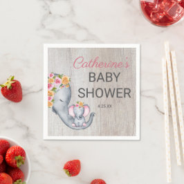 Sweet Elephant Floral Girl Rustic Baby shower Servet