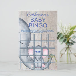 Sweet Elephant Floral Rustic Baby shower Bingo