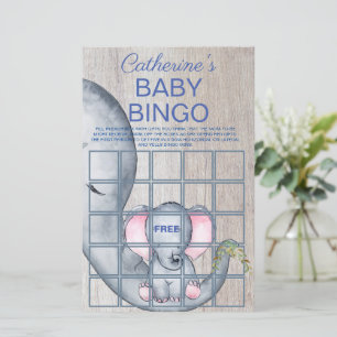 Sweet Elephant Floral Rustic Baby shower Bingo