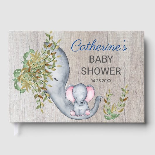 Sweet Elephant Floral Rustic Baby shower Gastenboek (Voorkant)